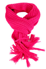 Warm knitted scarf pink isolated on white