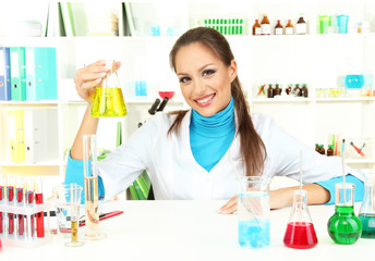 Young scientist in  laboratory.