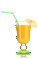 Delicious multifruit juice isolated on white