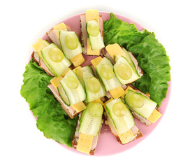 Canapes on plate isolated on white