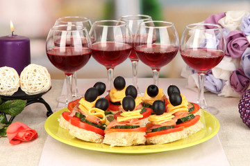 Canapes and wine in restaurant