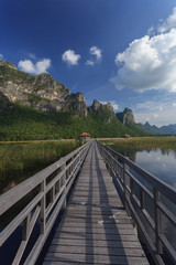 The wooden walk way in a lake at khao sam roi yod national park,