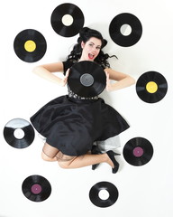 Pin-up girl style retro woman analogue record