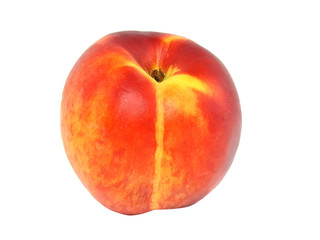 Single peach on white background. Isolated