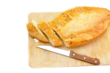 Fresh cutting bread. Isolated