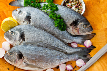 Seafood, fish - fresh sea dorada in cuisine