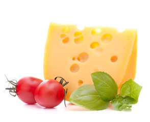 Cheese and basil leaves still life