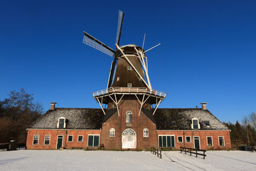Dutch windmill in in winter.