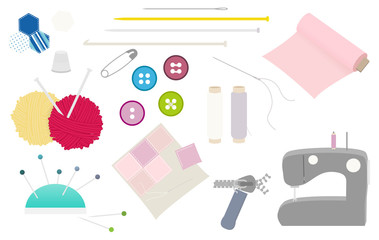 Vector sewing equipment isolated set