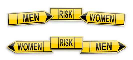 Fototapeta premium Directional arrows men, women and risk as an illustration