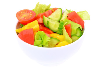 Fresh vegetable salad in white bowl