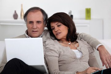 Mature couple sitting with computer