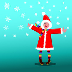 happy girl and snowfall