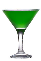 green martini cocktail into glass on white background