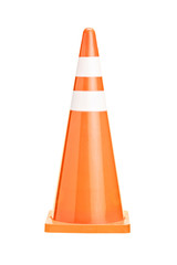 A studio shot of an orange construction cone