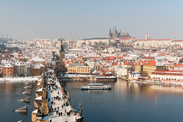 Charles Bridge and Prague Castle at winter