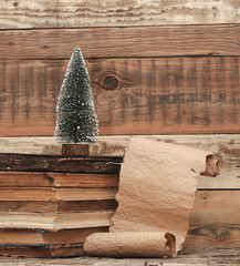 Scrolls of vintage paper with old book