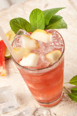 Top view red drink with grapefruit and pears