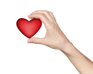 Woman hand holding red heart. Love, valentine and health symbol.