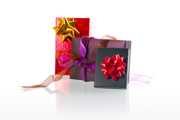 Christmas present boxes over white background