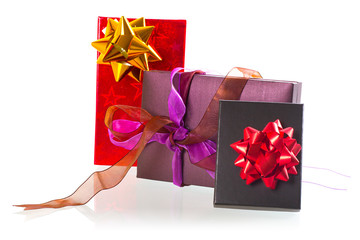 Christmas present boxes over white background
