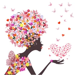 Fotobehang mode bloemenmeisje met een hart van vlinders © Aloksa