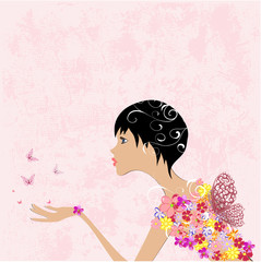 girl fashion flowers with butterflies