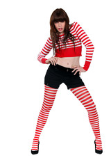 Women dressed in red stripes
