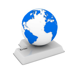 button and globe on white background. Isolated 3D image