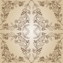 Vector old vintage pattern made od brown flowers and leafs