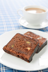 Delicious breakfast with coffee and chocolate cake