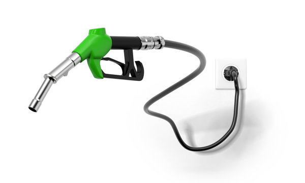 A green fuel nozzle from electrical outlet