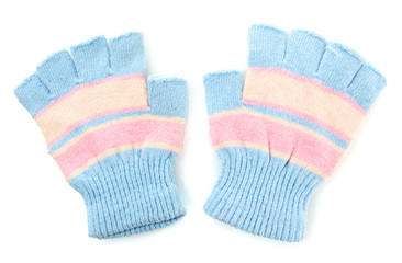 woman knitted gloves, isolated on white