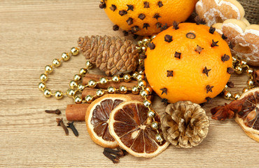 composition of christmas spices and tangarines,