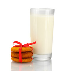 Ginger cookies and milk in glass isolated on white