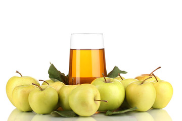 Useful apple juice with apples around isolated on white