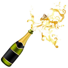 Illustration of explosion of champagne bottle cork