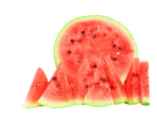 Half of watermelon with juicy slice, isolated.