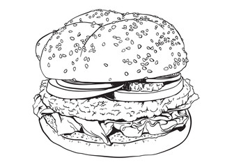 High detailed hand drawn illustration of a hamburger