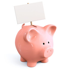 Piggy bank with signboard