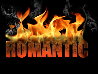 Word Romantic in Fire Text