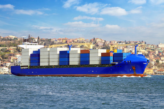 Container ship transporting export goods