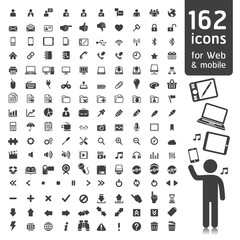 162 Icons for Web, Applications and Tablet Mobile. Vector