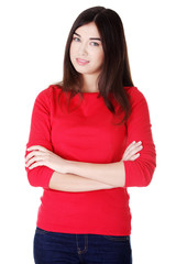 Fototapeta premium Happy beautiful woman in casual clothes