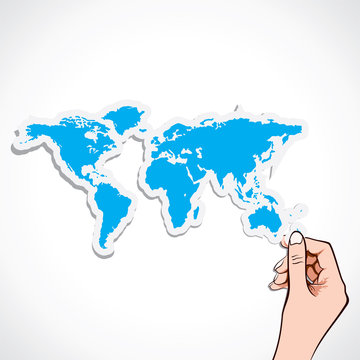 world map in hand stock vector