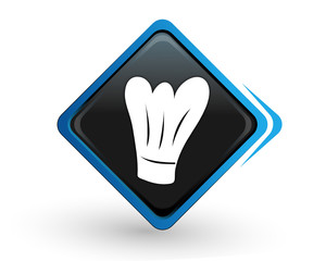 icône restaurant sur bouton carré bleu design