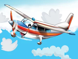 Foto op Canvas Klein blij, tekenfilmvliegtuig © honeyflavour