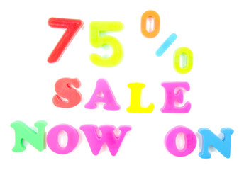 75% sale now on written in fridge magnets