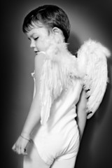 black and white picture boy angel