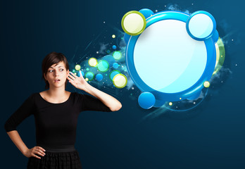 Young woman with abstract modern speech bubble